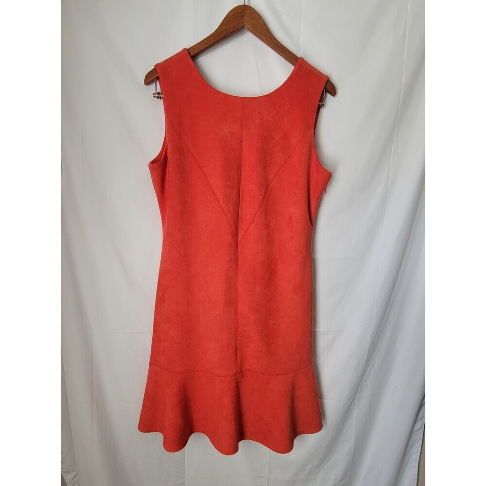 Esley Women's Coral Faux Suede Shift Dress Size L Sleeveless Ruffle‎ Hem Cut Out